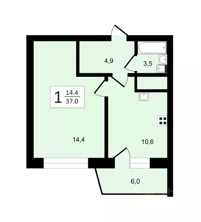 1-к кв. Владимирская область, Владимир ул. Верхняя Дуброва, 42 (37.0 ... - Фото 1