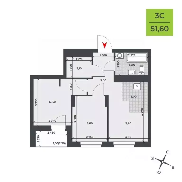 3-к кв. Новосибирская область, Новосибирск Юбилейный мкр,  (51.6 м) - Фото 0