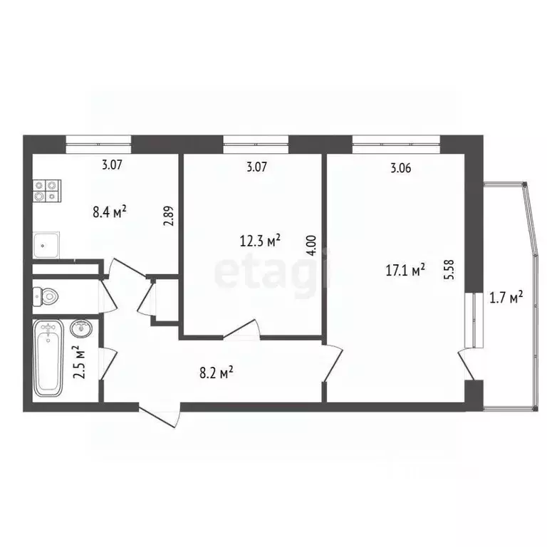 2-к кв. Крым, Щелкино Ленинский район, 2-й мкр, 59 (50.2 м) - Фото 2