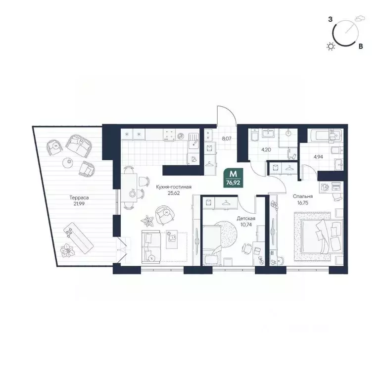 2-к кв. Новгородская область, Великий Новгород Медь кв-л,  (76.92 м) - Фото 1