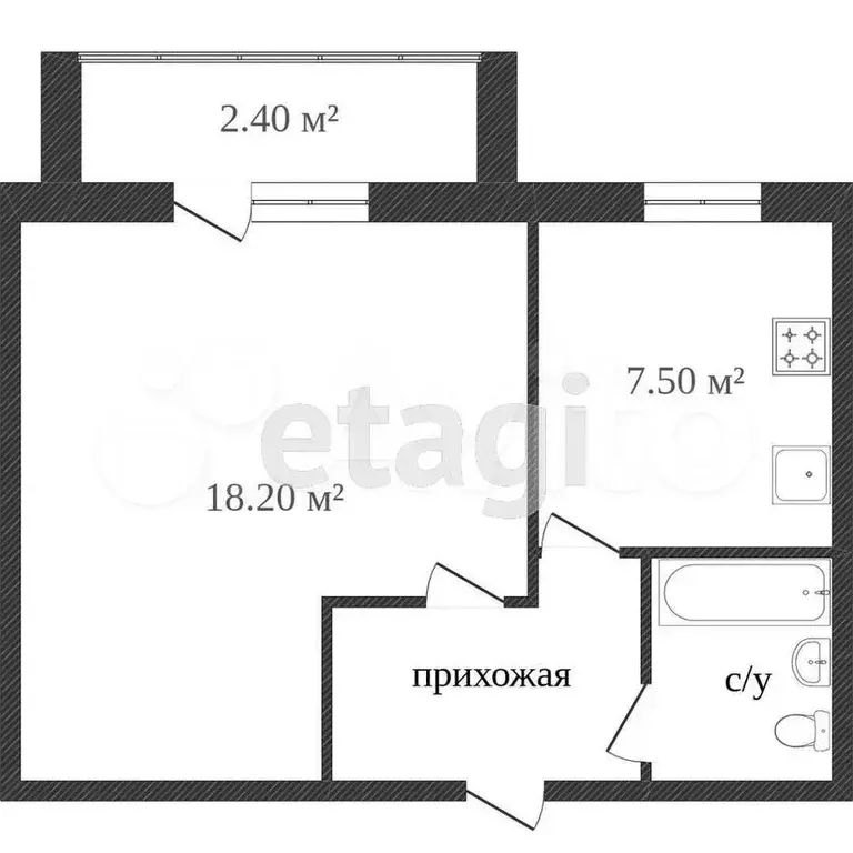 1-к. квартира, 35,7 м, 2/9 эт. - Фото 0