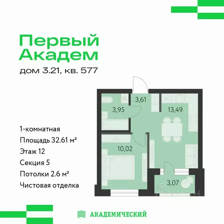 1-к кв. Свердловская область, Екатеринбург Академический мкр, 3-й ... - Фото 0