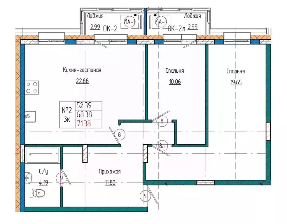 3-к кв. Саха (Якутия), Якутск ул. Кузьмина, 18 (71.38 м) - Фото 1