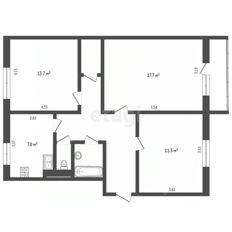 3-к кв. Ямало-Ненецкий АО, Муравленко ул. Ленина, 52 (65.6 м) - Фото 2