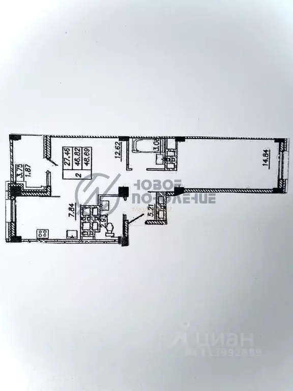 2-к кв. Омская область, Омск ул. Перелета, 27с2 (48.69 м) - Фото 1