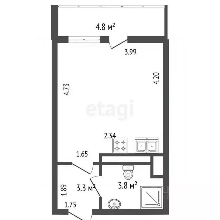 Студия Санкт-Петербург ул. Верхне-Каменская, 11к1 (24.7 м) - Фото 2