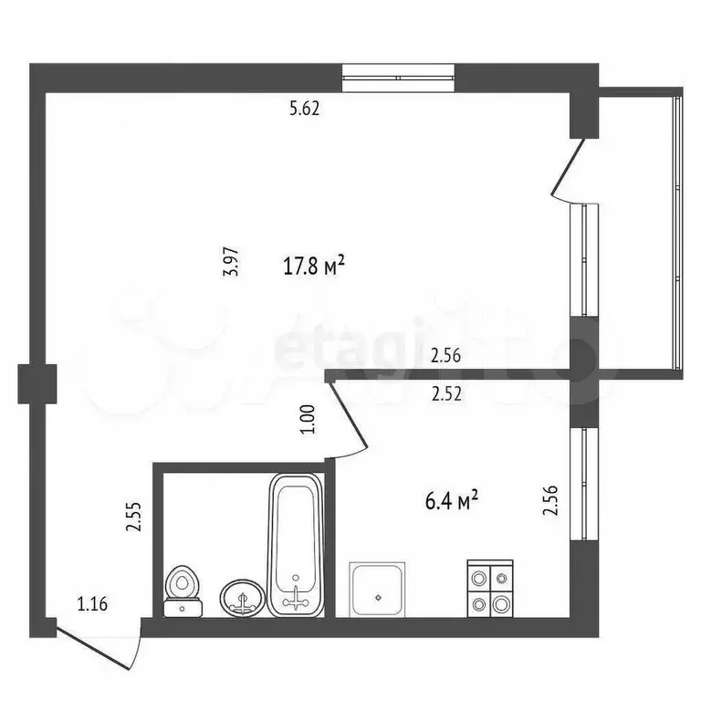 1-к. квартира, 30,9 м, 3/5 эт. - Фото 0