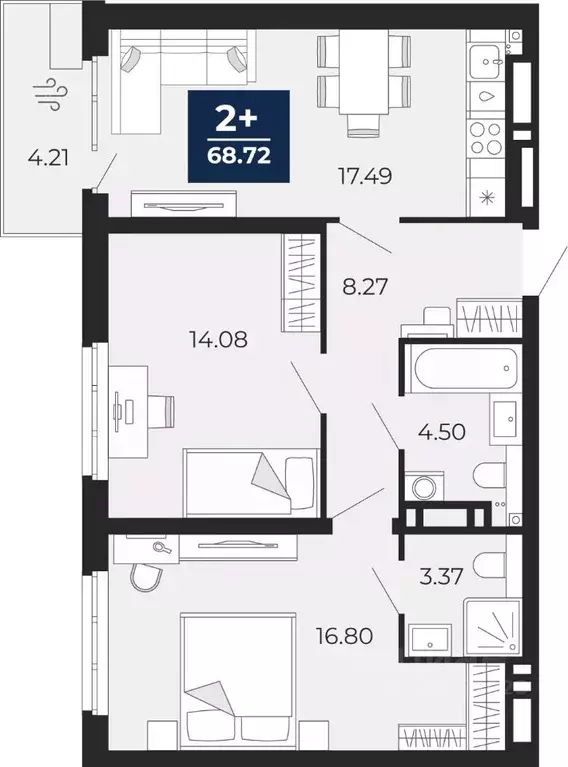 2-к кв. Тюменская область, Тюмень Тюменская Слобода мкр, Прео жилой ... - Фото 0