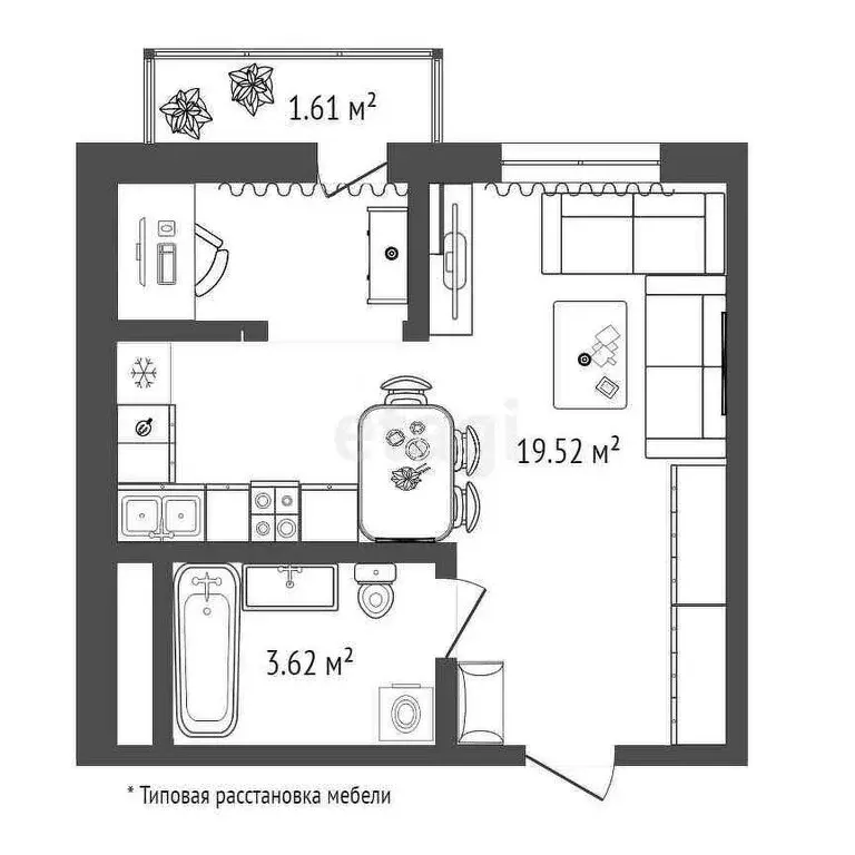 Квартира-студия: Патрушева, улица Петра Ершова, 10 (23.15 м) - Фото 0