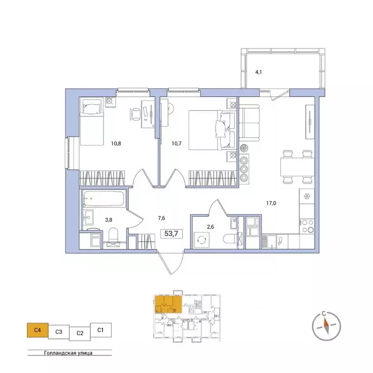2-к кв. Ленинградская область, Всеволожский район, Заневское городское ... - Фото 1
