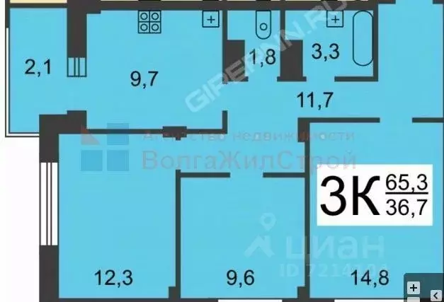 3-к кв. Нижегородская область, Нижний Новгород ул. Окская, 3 (65.3 м) - Фото 2