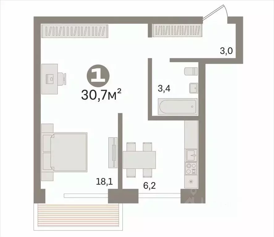 1-к кв. Новосибирская область, Новосибирск ул. Аэропорт, 51 (30.7 м) - Фото 2