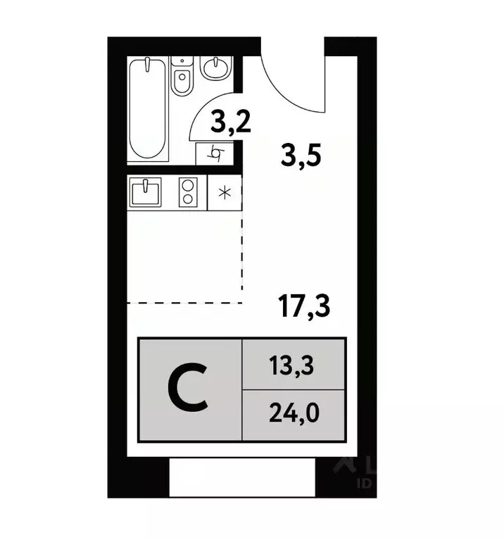 Студия Москва Фестивальная ул., 15к24/1 (24.0 м) - Фото 0