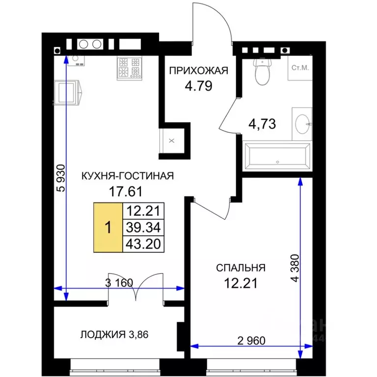 1-к кв. Калининградская область, Гурьевск Включи жилой комплекс (43.2 ... - Фото 0