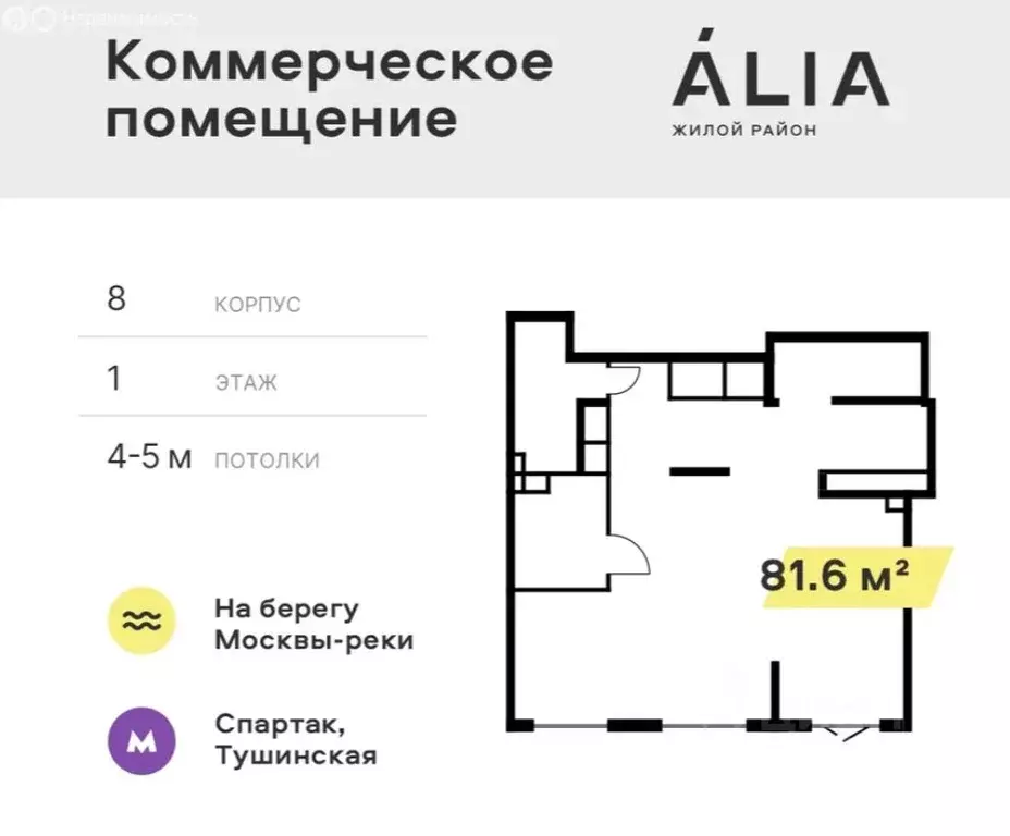 Помещение свободного назначения в Москва Алиа жилой комплекс (82 м) - Фото 0