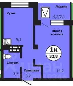 1-к кв. Красноярский край, Красноярск ул. Лесников, 51Б (32.9 м) - Фото 0