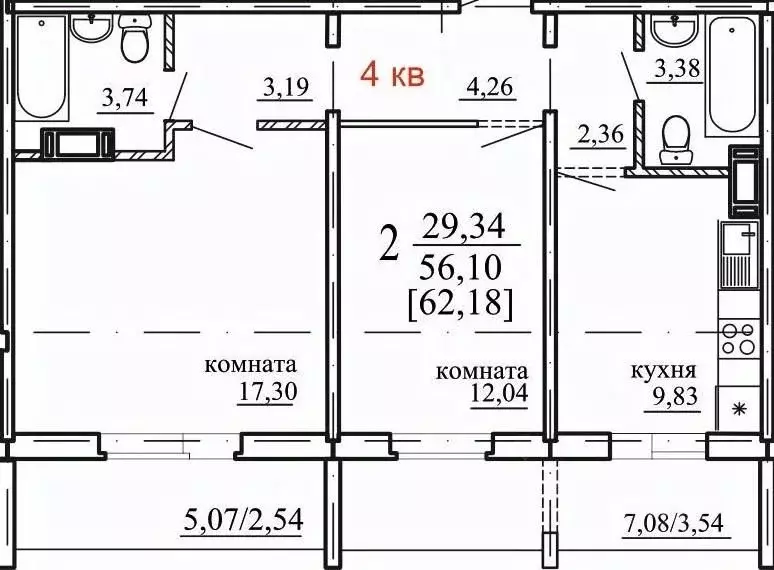 2-к кв. Челябинская область, Челябинск ул. Маршала Чуйкова, 28 (56.1 ... - Фото 0