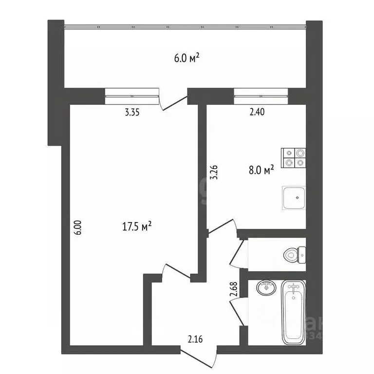 1-к кв. Тюменская область, Тюмень Шаимский проезд, 14 (33.6 м) - Фото 1