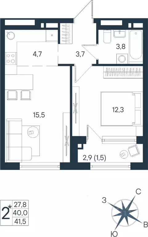 Студия Пермский край, Пермь ул. Космонавта Беляева, 17 (41.5 м) - Фото 1