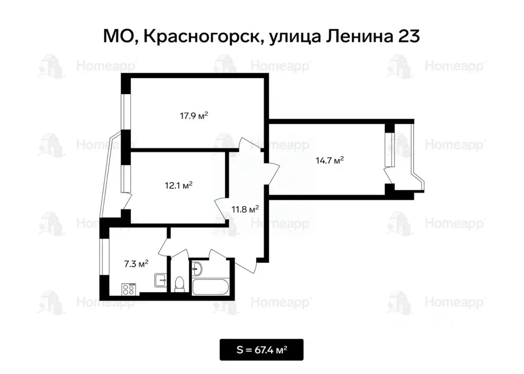 3-к кв. Московская область, Красногорск ул. Ленина, 23 (67.4 м) - Фото 1