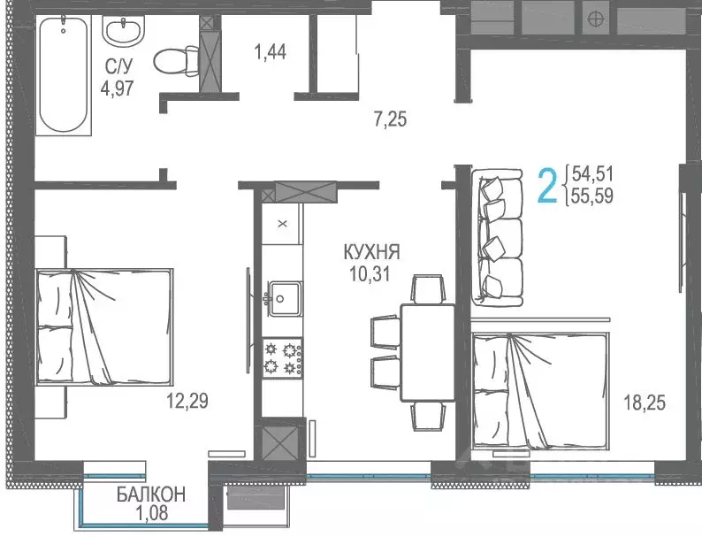 2-к кв. Крым, Симферопольский район, Гвардейское пгт, Республика жилой ... - Фото 0
