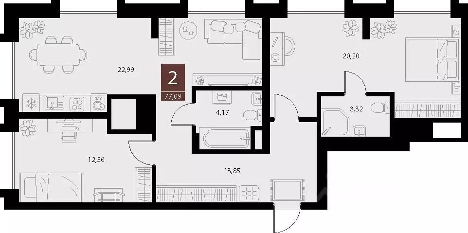 2-к кв. Рязанская область, Рязань ул. Бирюзова, 20с1 (77.09 м) - Фото 1
