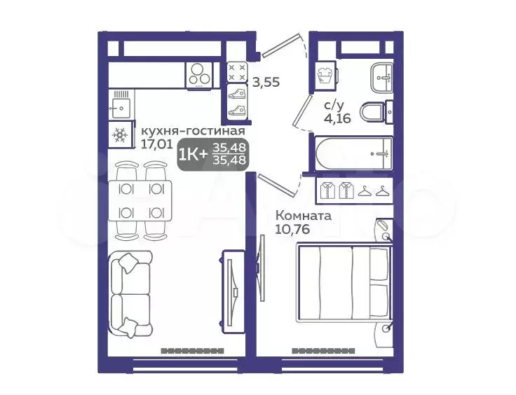 1-к. квартира, 35,5 м, 17/21 эт. - Фото 1