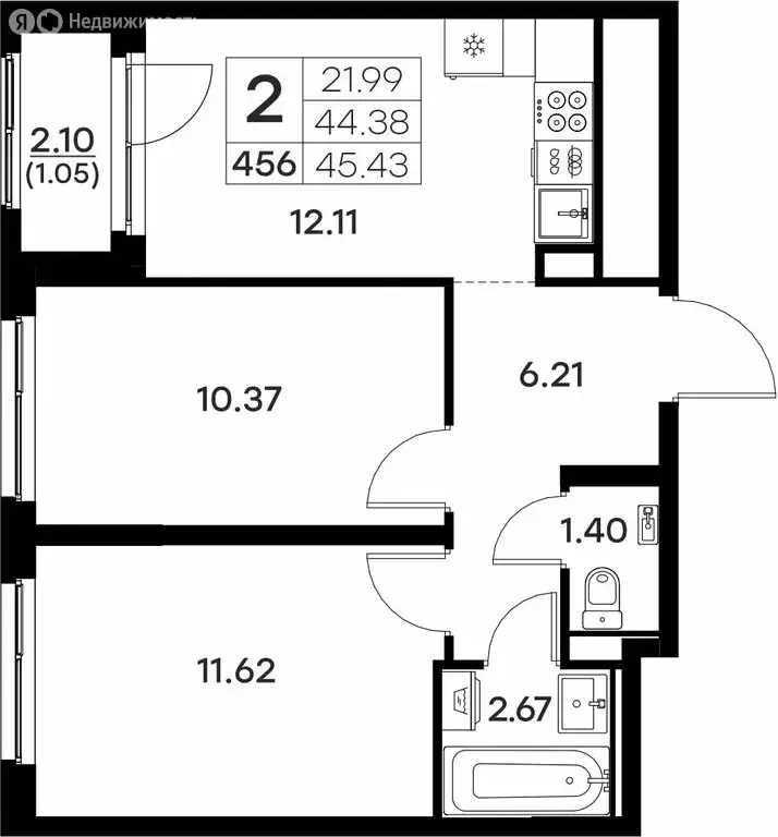 2-комнатная квартира: Владимир (45.43 м) - Фото 0