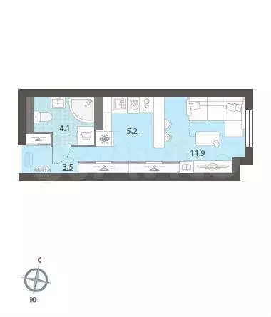 Квартира-студия, 24,8 м, 26/32 эт. - Фото 0