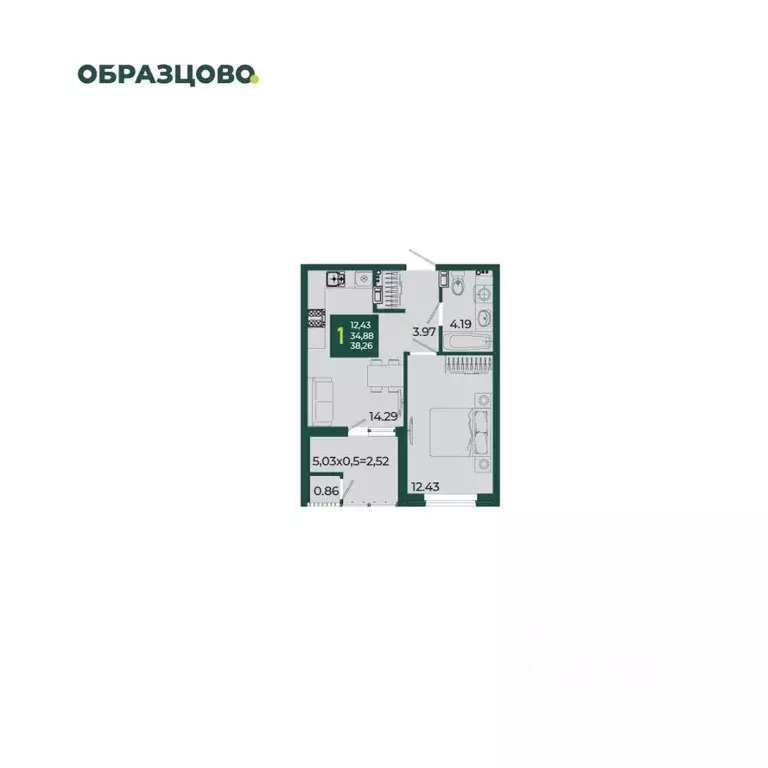 1-к кв. Краснодарский край, Краснодар Образцово мкр,  (38.26 м) - Фото 1