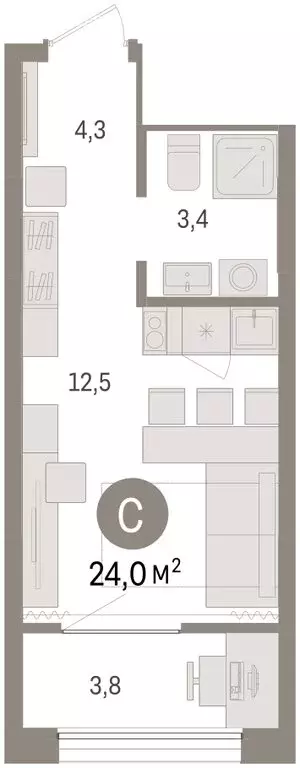 1-комнатная квартира: Тюмень, Краснооктябрьская улица, 4 (24 м) - Фото 2