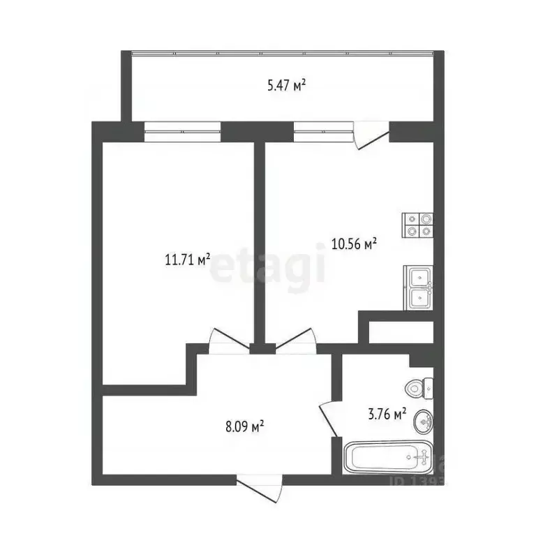 1-к кв. Тюменская область, Тюмень ул. Раушана Абдуллина, 2к1 (34.2 м) - Фото 1