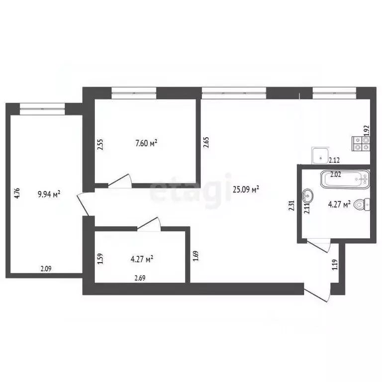 2-к кв. Тюменская область, Тюмень Профсоюзная ул., 7 (52.3 м) - Фото 2