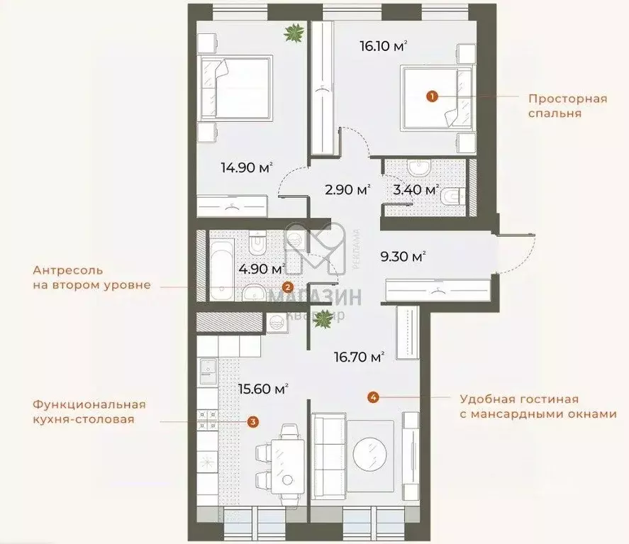Квартира, 3 комнаты, 84 м - Фото 0
