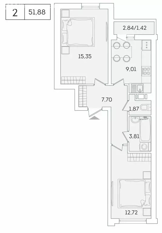 2-комнатная квартира: Мурино, Графская улица, 6к4 (50.1 м) - Фото 0