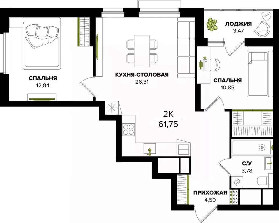 2-к кв. Тульская область, Тула  (61.75 м) - Фото 0