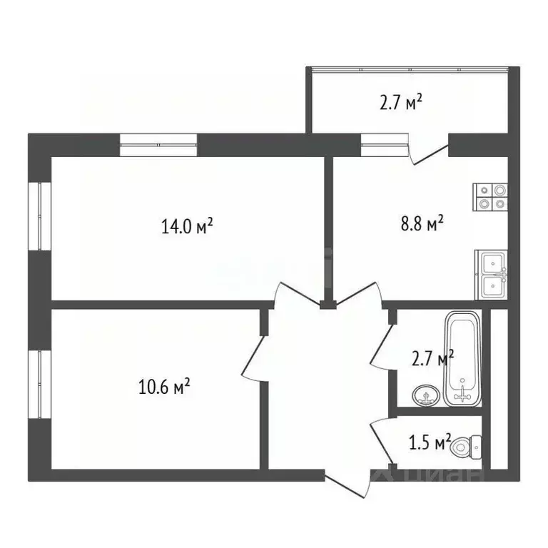2-к кв. Ростовская область, Ростов-на-Дону ул. Еременко, 112 (44.0 м) - Фото 1