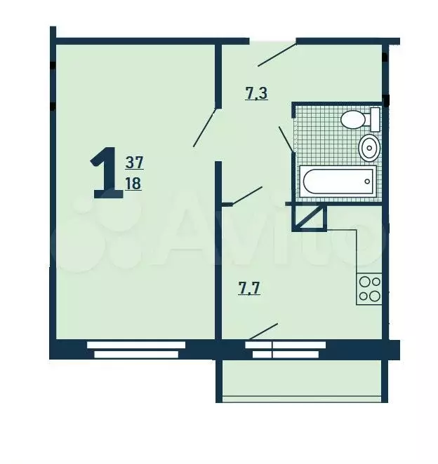 1-к. квартира, 37 м, 8/9 эт. - Фото 0