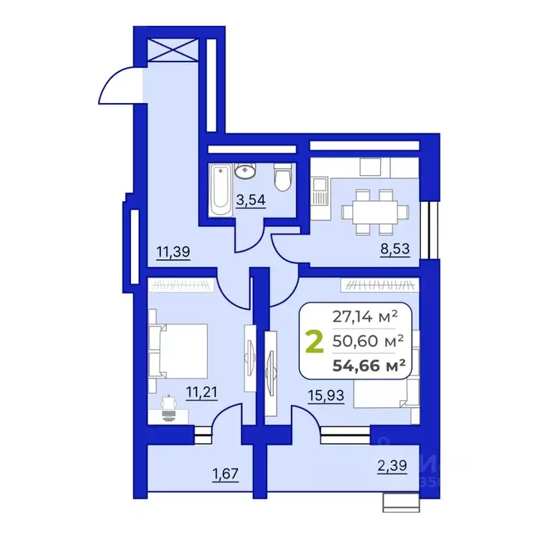 2-к кв. Башкортостан, Уфа Айская ул., 49 (54.7 м) - Фото 1