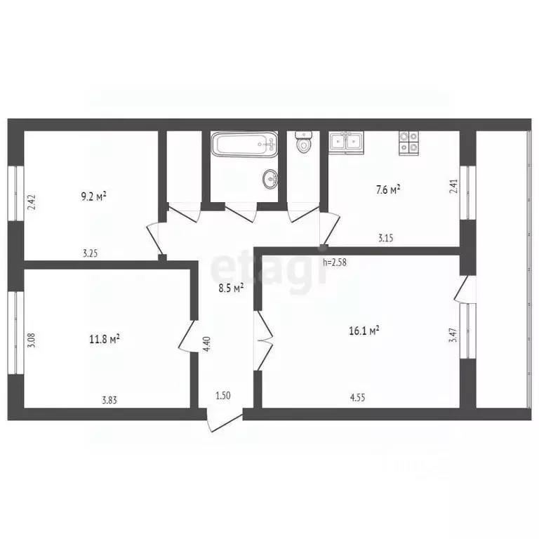 3-к кв. Хабаровский край, Хабаровск Краснодарская ул., 32 (60.0 м) - Фото 1