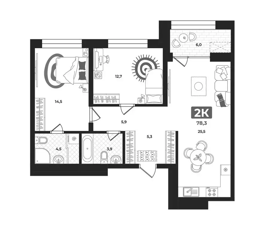 2-комнатная квартира: Тюмень, улица Братьев Бондаревых, 5 (77 м) - Фото 1
