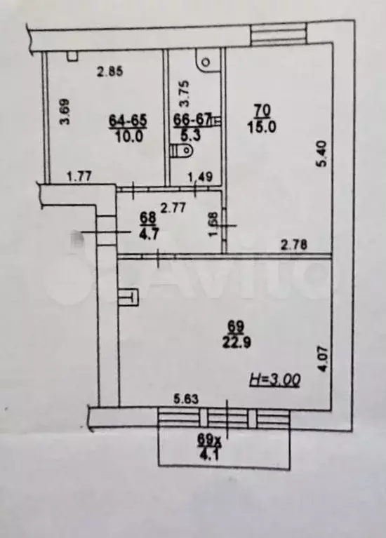 3-к. квартира, 61 м, 2/5 эт. - Фото 0