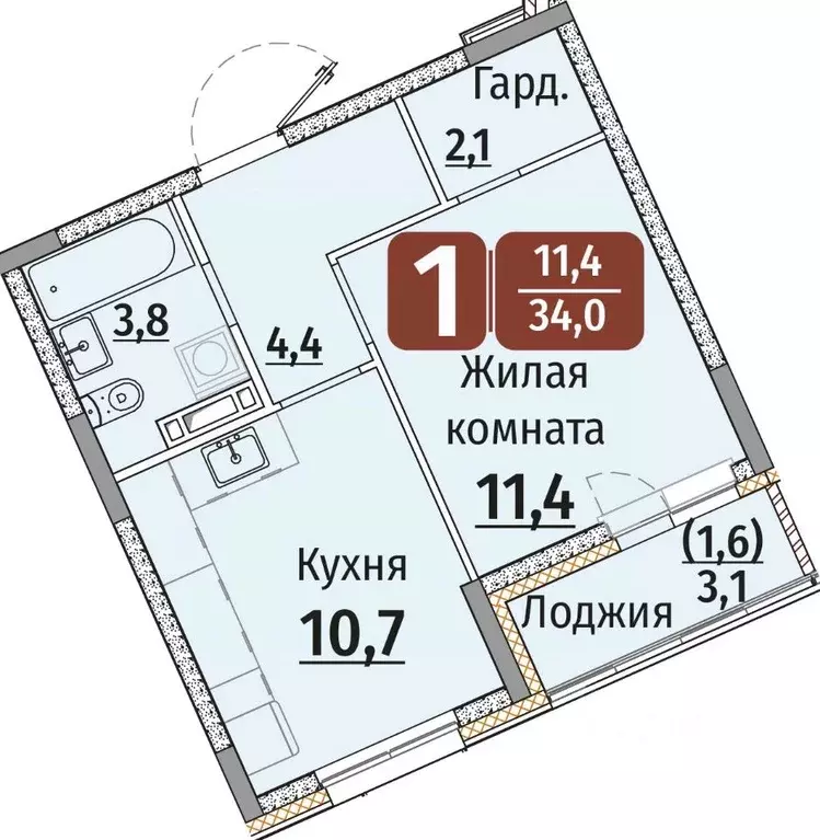 1-к кв. Чувашия, Чебоксары ул. Энергетиков, поз8 (35.55 м) - Фото 1