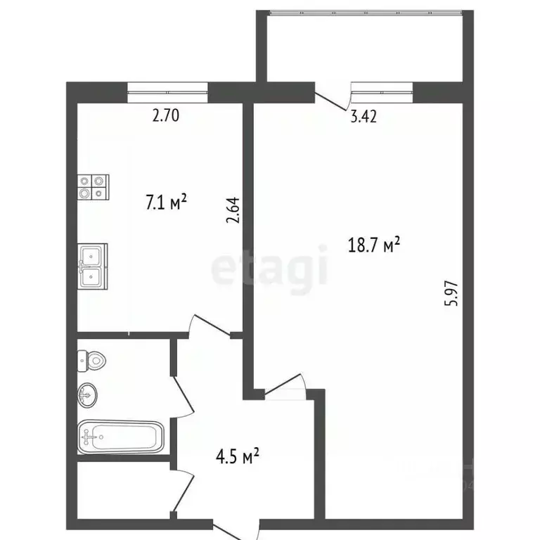 1-к кв. Крым, Щелкино Ленинский район, 60Б (35.4 м) - Фото 2