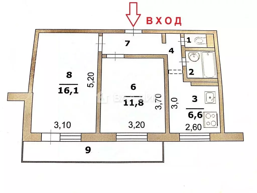 2-к кв. Белгородская область, Белгород просп. Ватутина, 22 (44.9 м) - Фото 2
