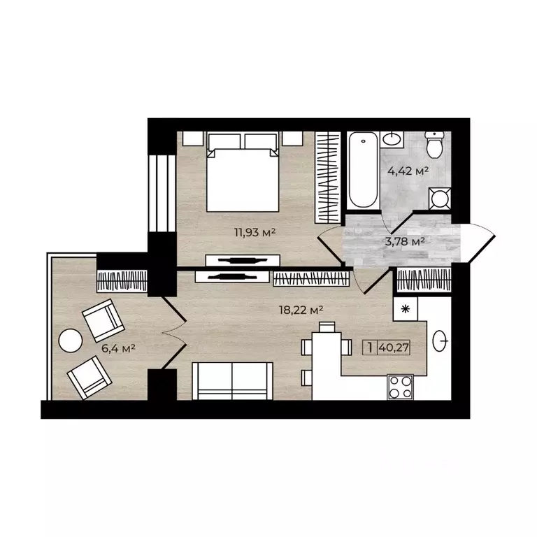 1-к кв. Ярославская область, Ярославль Клубная ул., 20А (40.27 м) - Фото 1