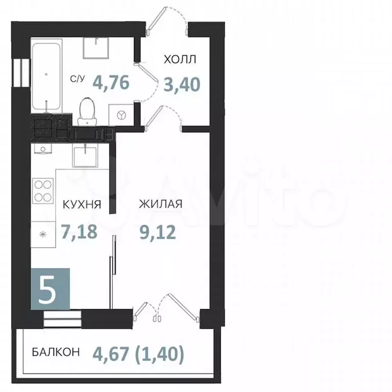 Квартира-студия, 25,9 м, 1/5 эт. - Фото 0