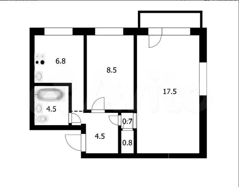 2-к. квартира, 42,6 м, 5/5 эт. - Фото 0