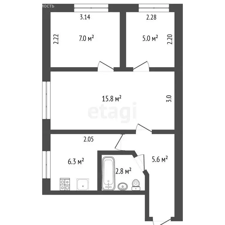 3-комнатная квартира: Октябрьское, улица Тельмана, 97А (43 м) - Фото 1