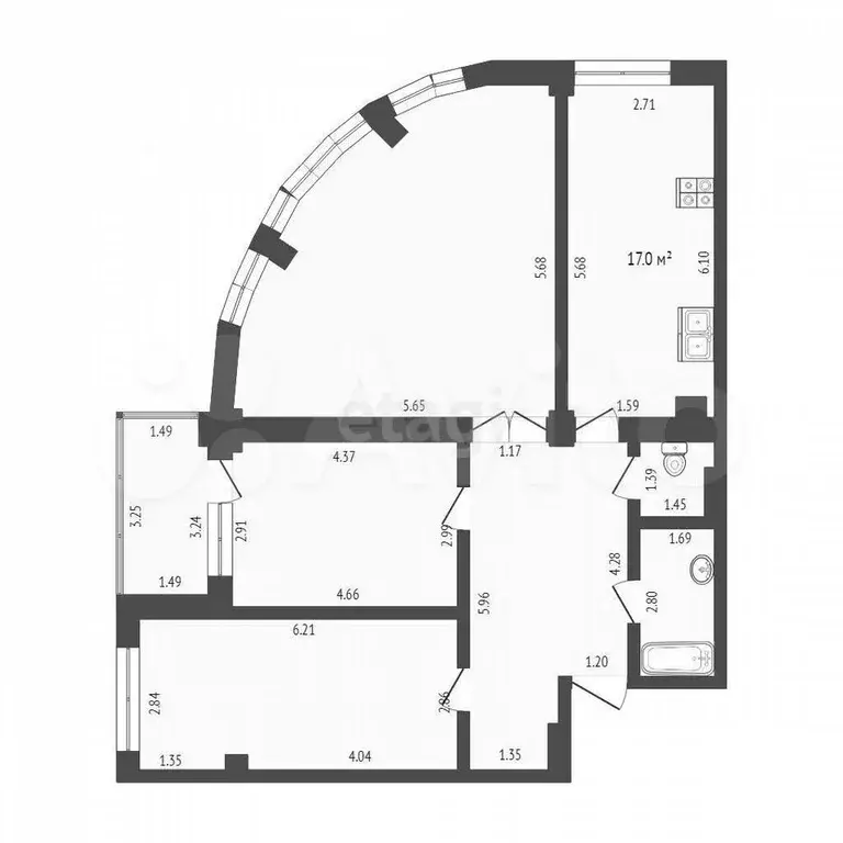 3-к. квартира, 101,6 м, 3/10 эт. - Фото 0